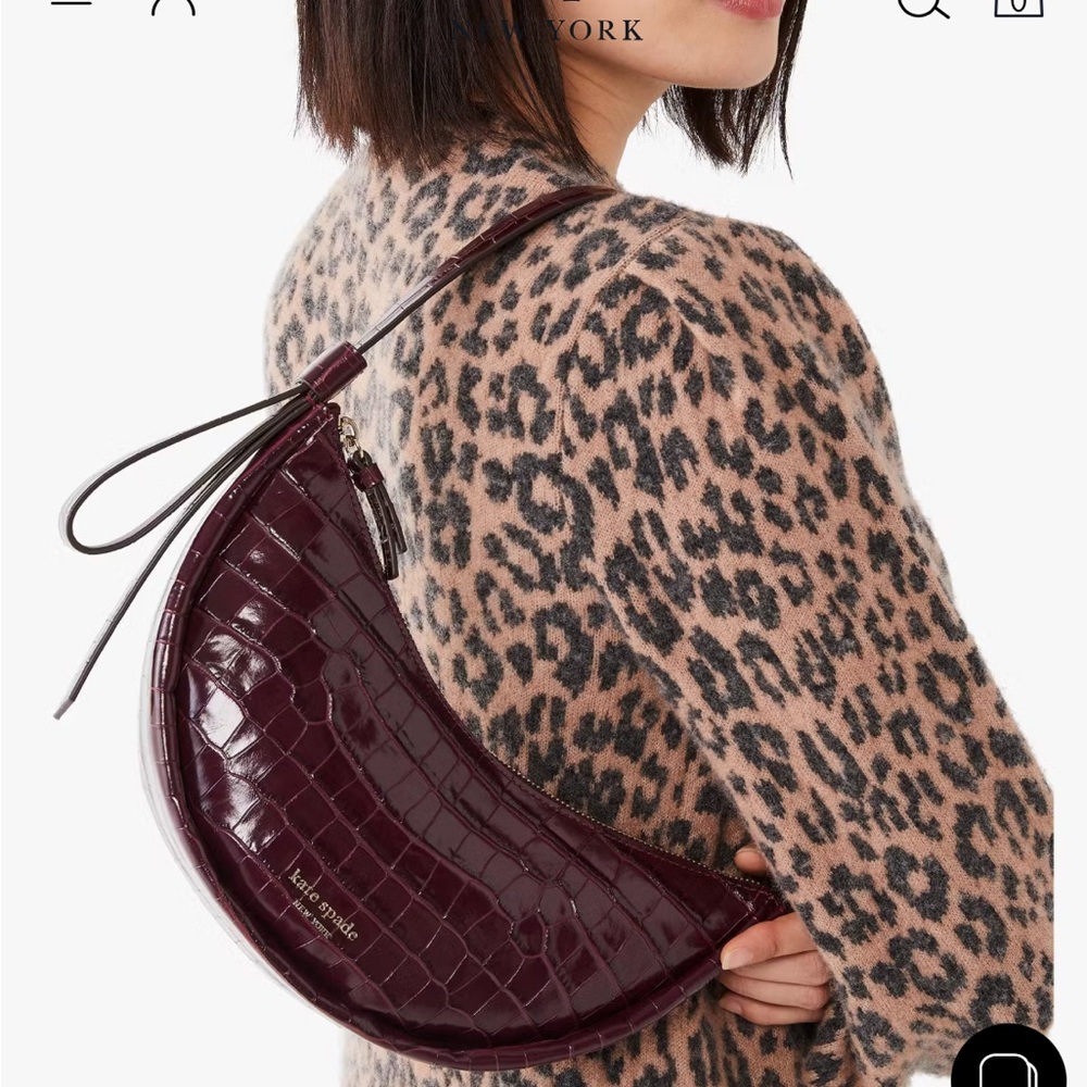 Kate Spade Smile Croc-Embossed Leather Small Shoulder Bag Burgundy NWT